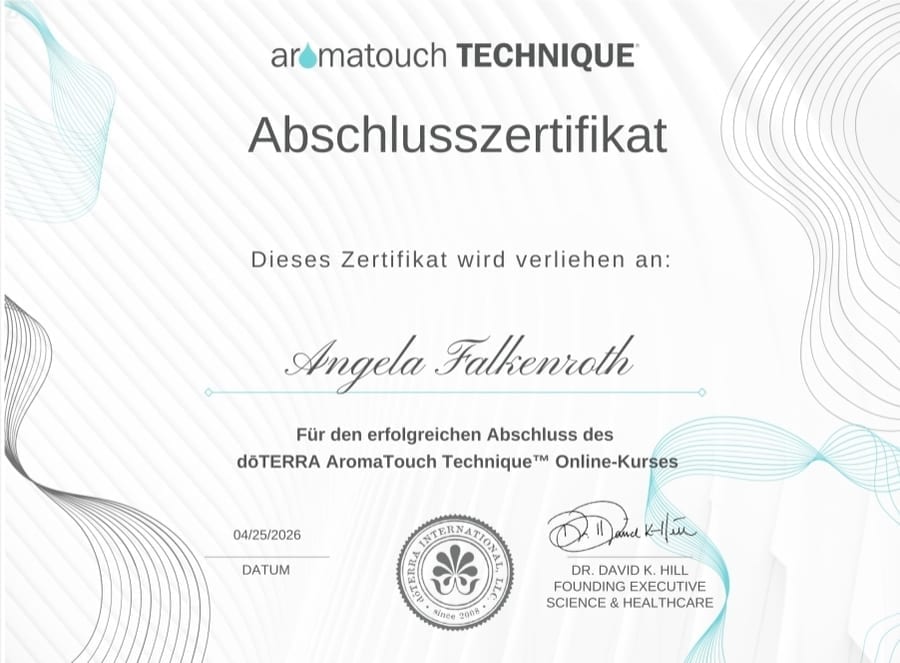 AromaTouch Technique™ Abschlusszertifikat – Angela Falkenroth